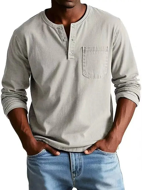 Men's Casual Knit Henley Shirt | Button Placket & Chest Pocket