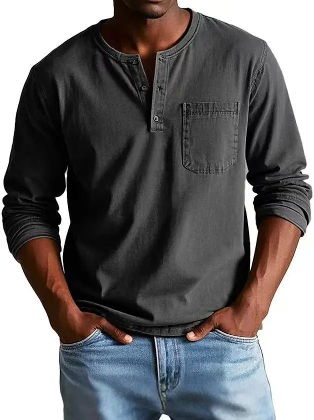 Men's Casual Knit Henley Shirt | Button Placket & Chest Pocket