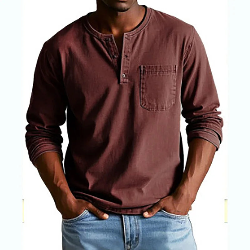 Men's Casual Knit Henley Shirt | Button Placket & Chest Pocket