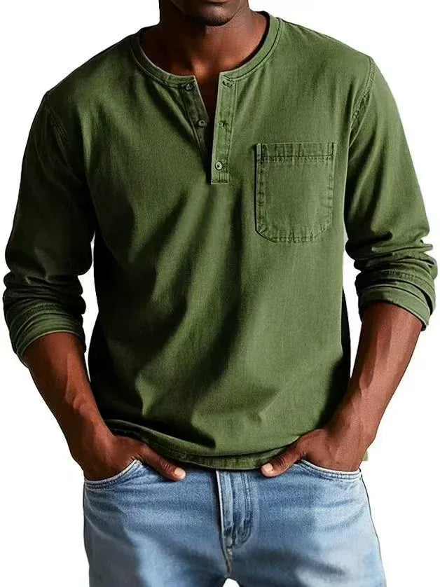 Men's Casual Knit Henley Shirt | Button Placket & Chest Pocket