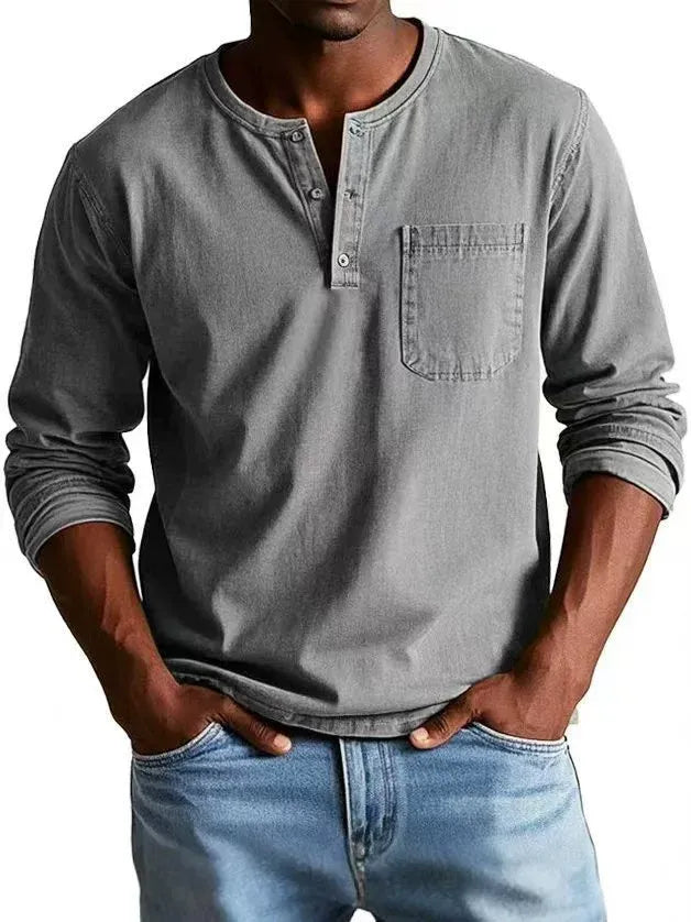 Men's Casual Knit Henley Shirt | Button Placket & Chest Pocket