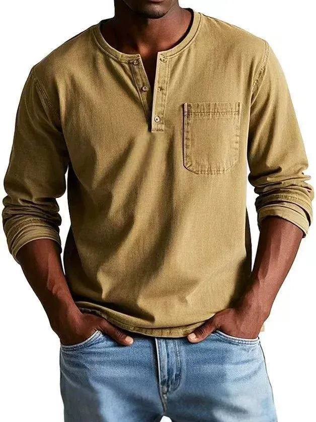 Men's Casual Knit Henley Shirt | Button Placket & Chest Pocket