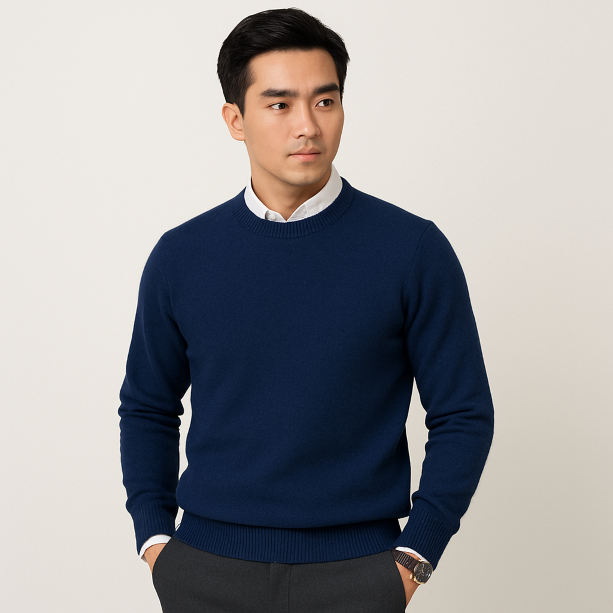 Men's Casual Knit Sweater | Crew Neckline & Rib Trim