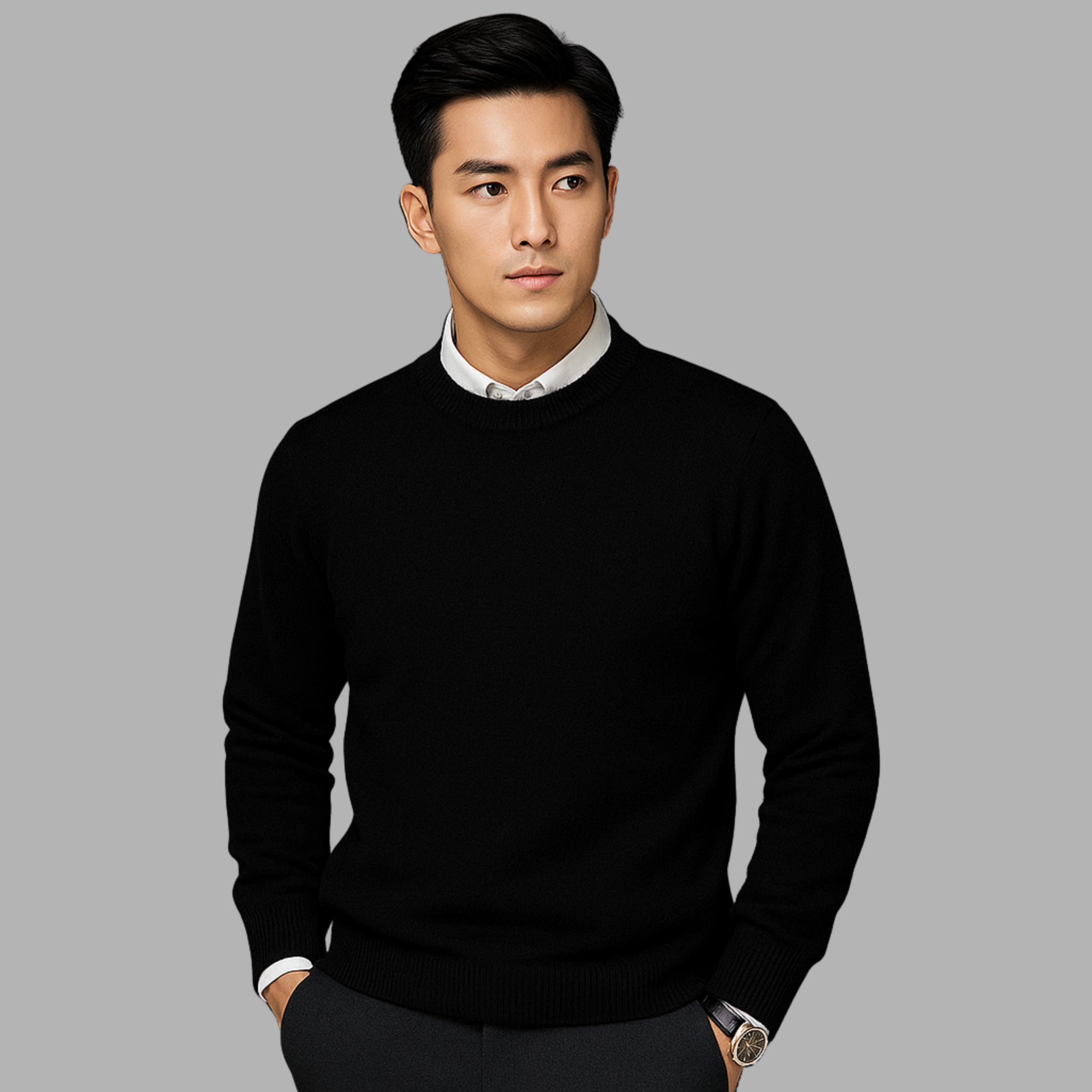 Men's Casual Knit Sweater | Crew Neckline & Rib Trim