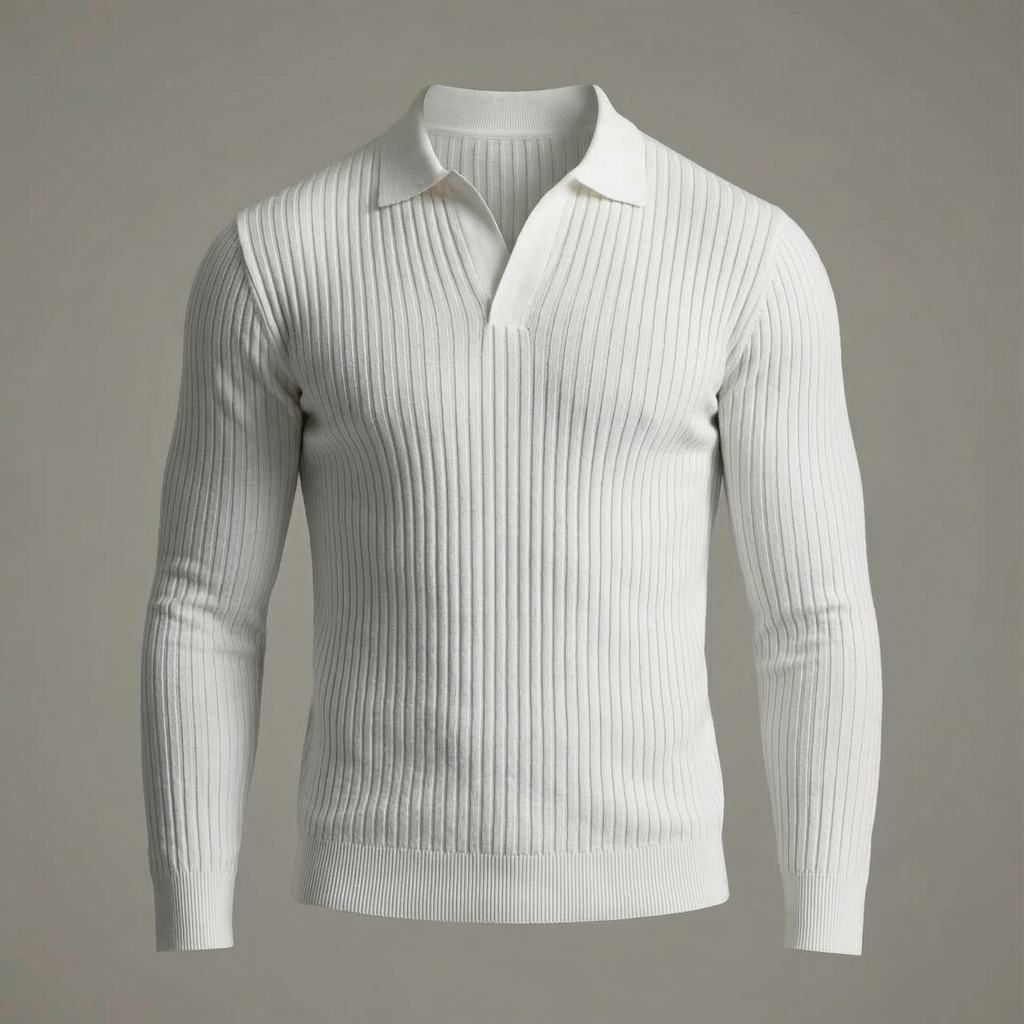Men's Casual Knit Shirt | Open Collar & Ribbed Bands