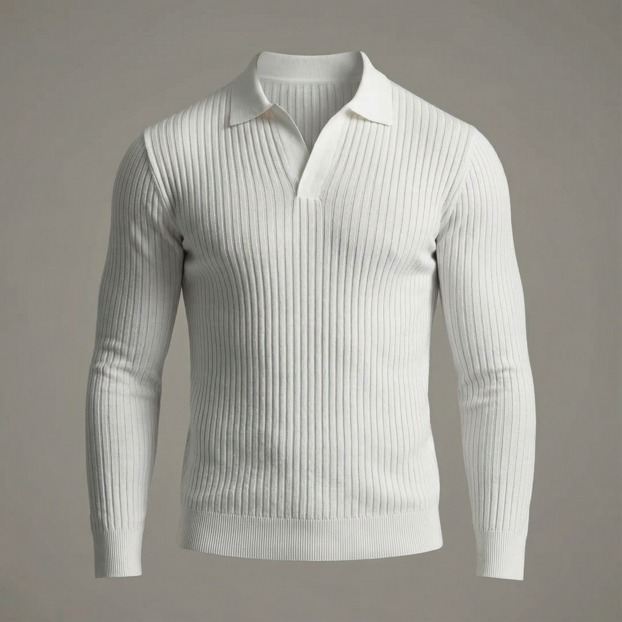 Men's Casual Knit Shirt | Open Collar & Ribbed Bands