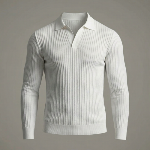 Men's Casual Knit Shirt | Open Collar & Ribbed Bands
