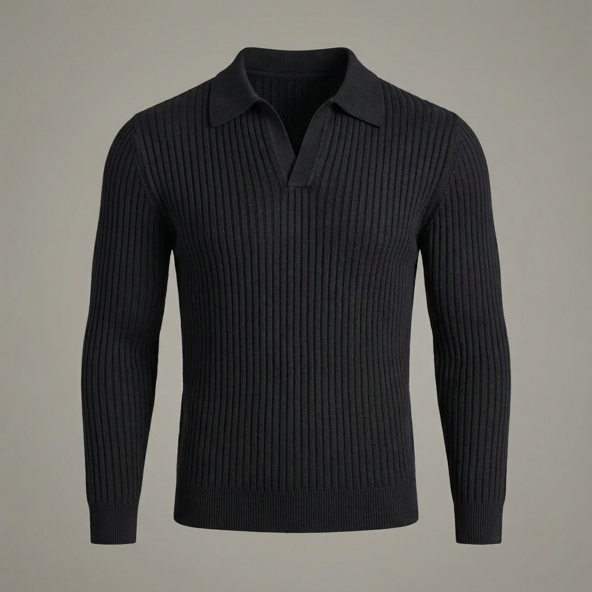 Men's Casual Knit Shirt | Open Collar & Ribbed Bands