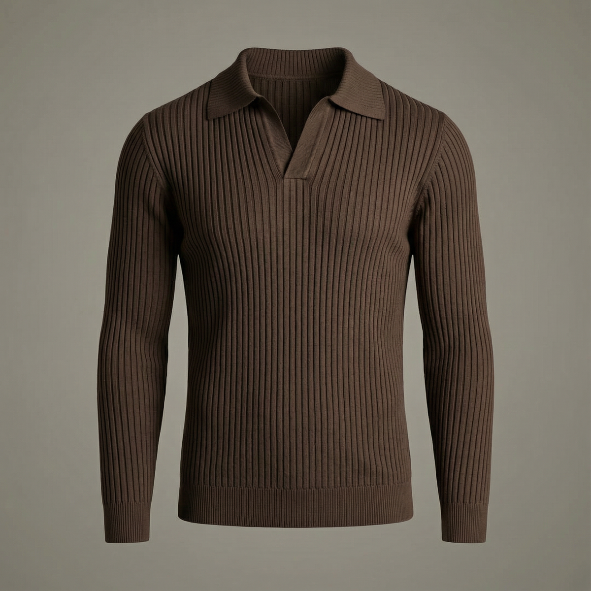 Men's Casual Knit Shirt | Open Collar & Ribbed Bands