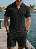 Men's Casual Knit Short Set | Polo Collar & Drawstring Waist