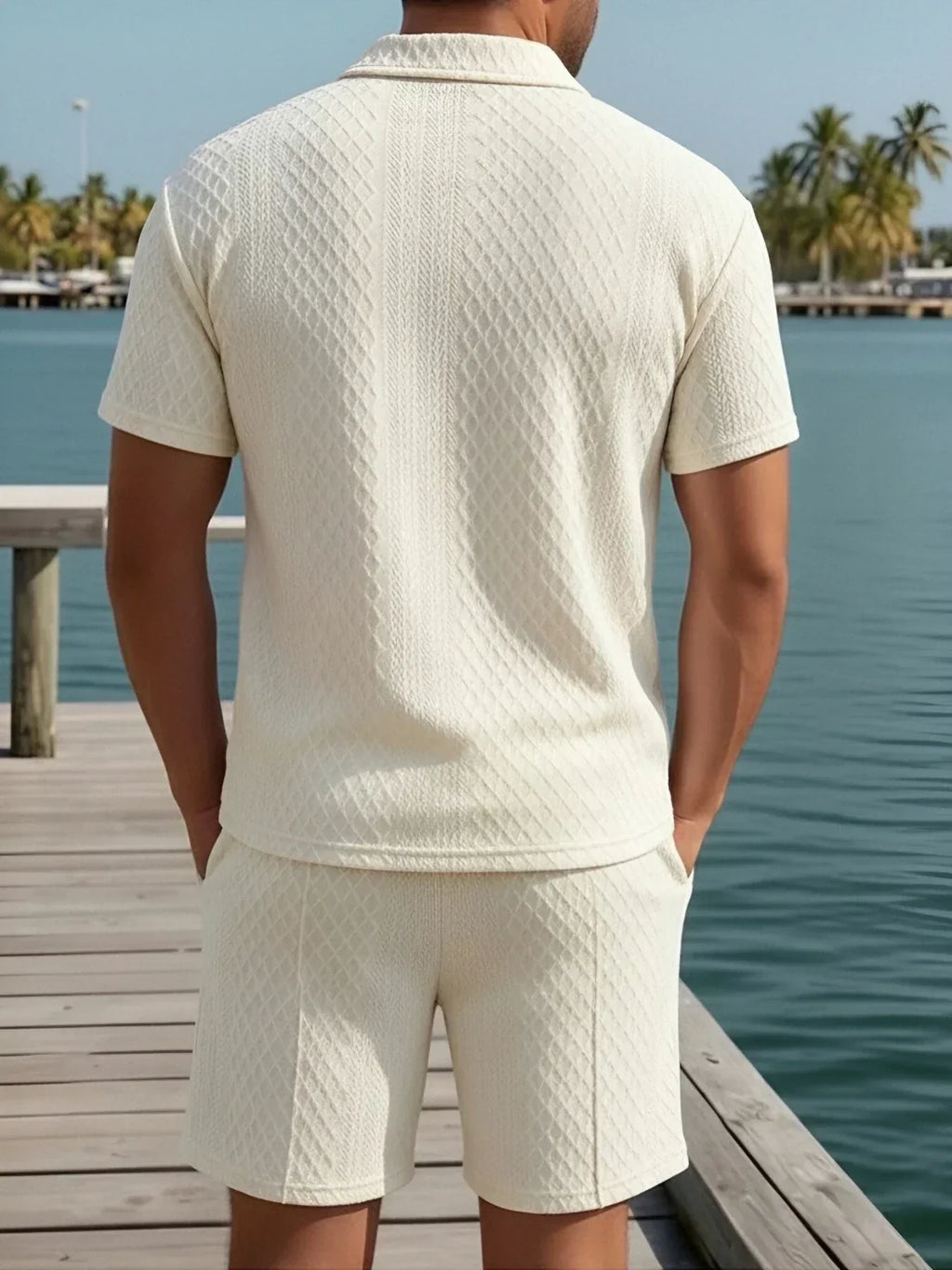 Men's Casual Knit Short Set | Polo Collar & Drawstring Waist