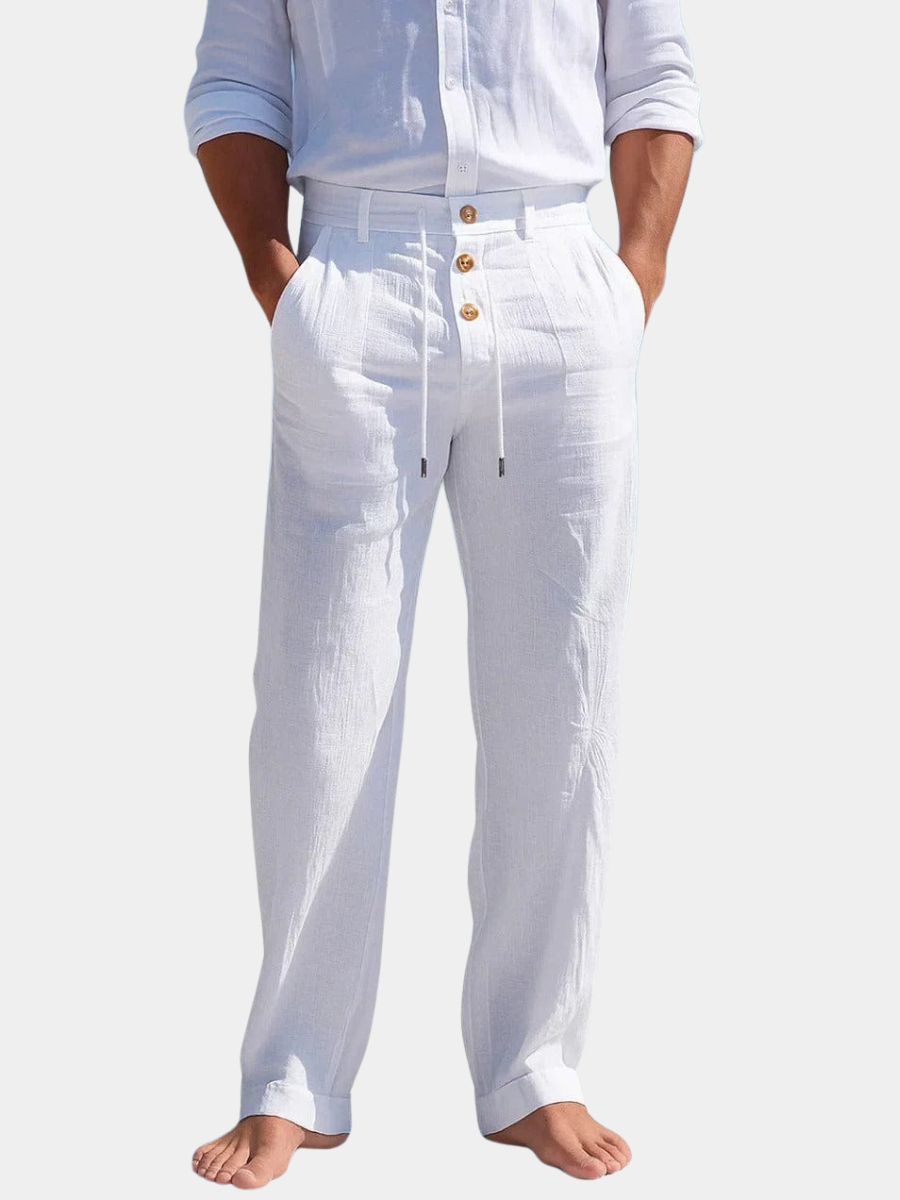 Men's Casual Linen-Blend Pants | Button Fly & Drawstring Waist