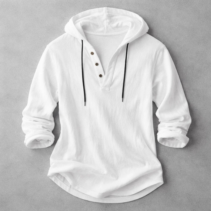Men's Casual Linen-Blend Pullover Shirt | Hood & Button Placket