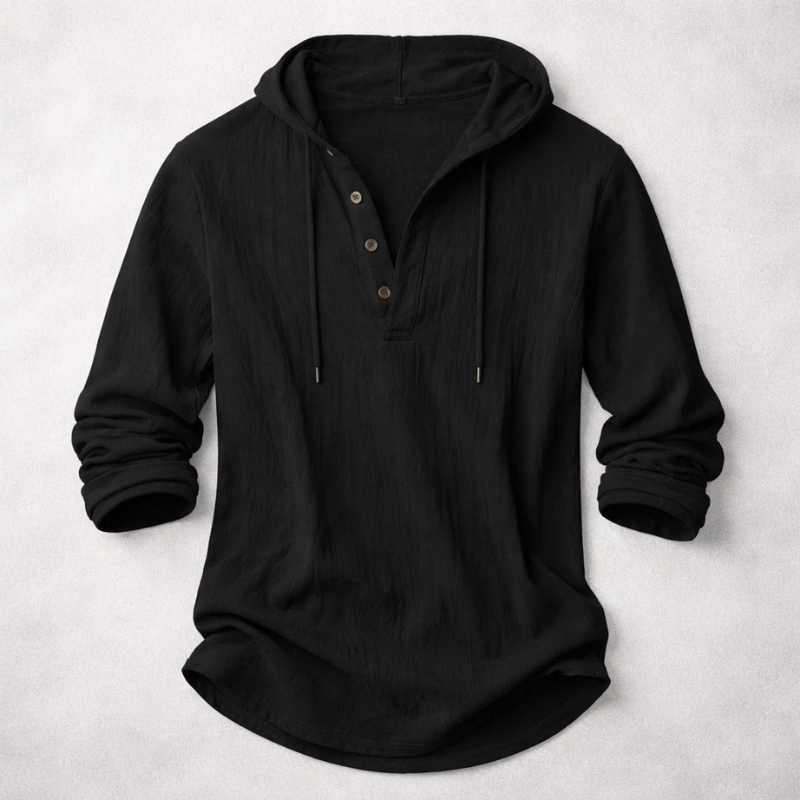 Men's Casual Linen-Blend Pullover Shirt | Hood & Button Placket