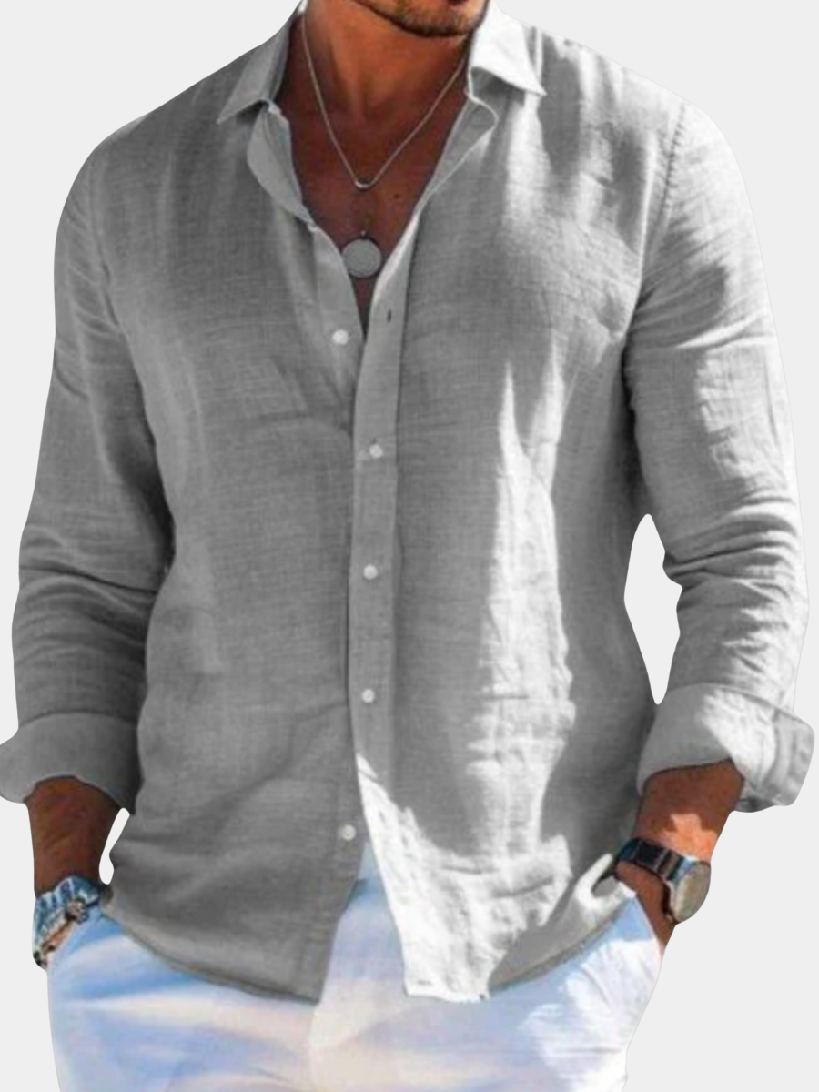 Men's Casual Linen-Blend Shirt | Button Front & Point Collar
