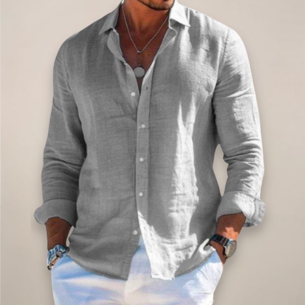 Men's Casual Linen-Blend Shirt | Button Front & Point Collar
