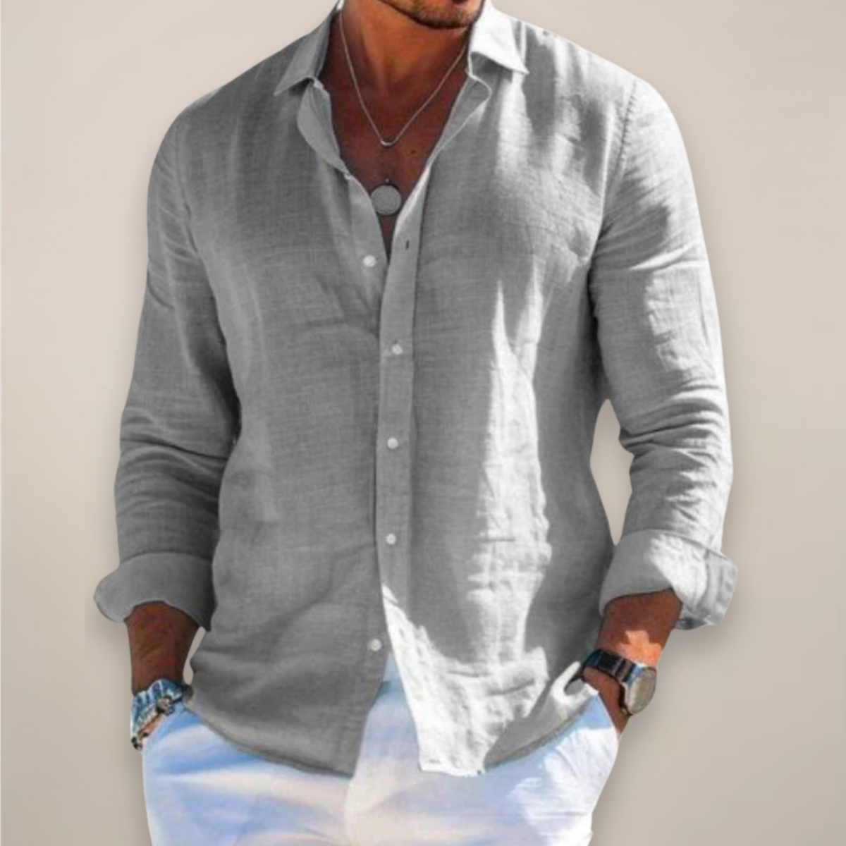 Men's Casual Linen-Blend Shirt | Button Front & Point Collar