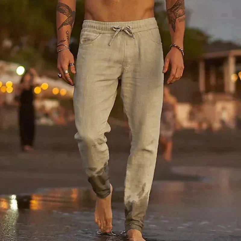 Men's Casual Linen Pants | Drawstring Waist & Tapered Legs