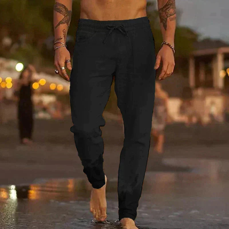 Men's Casual Linen Pants | Drawstring Waist & Tapered Legs