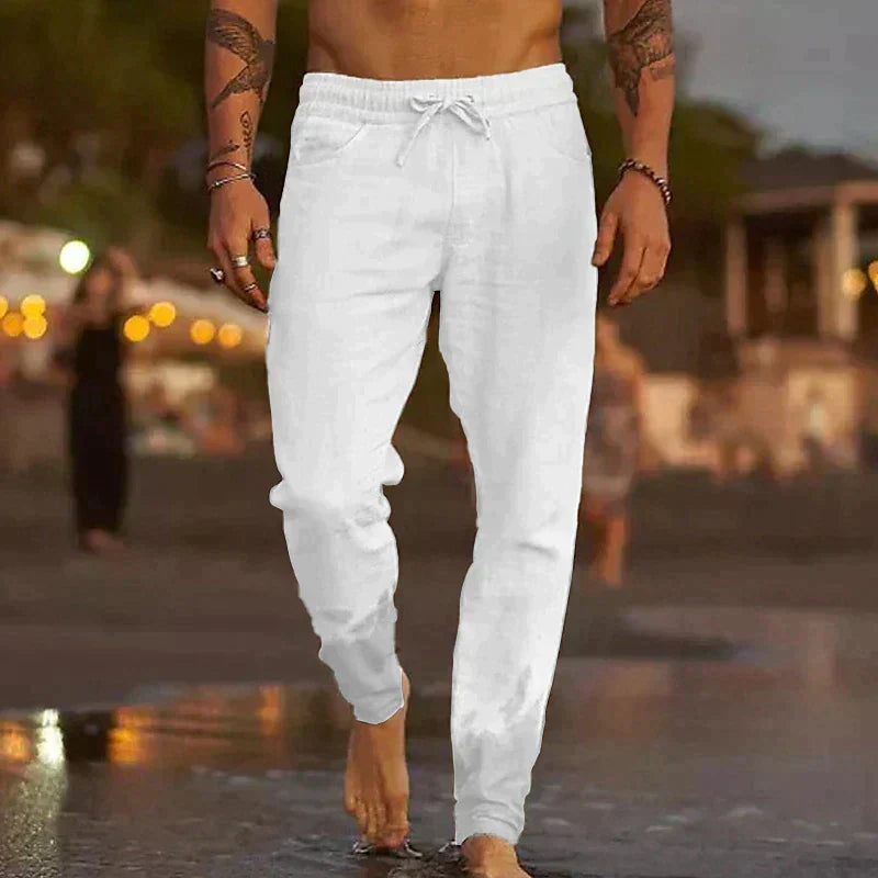 Men's Casual Linen Pants | Drawstring Waist & Tapered Legs