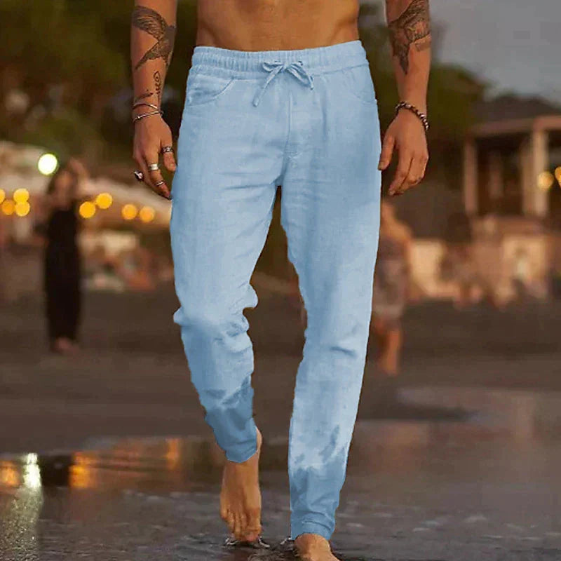 Men's Casual Linen Pants | Drawstring Waist & Tapered Legs