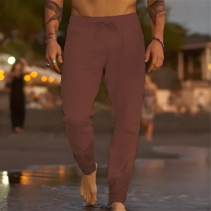 Men's Casual Linen Pants | Drawstring Waist & Tapered Legs