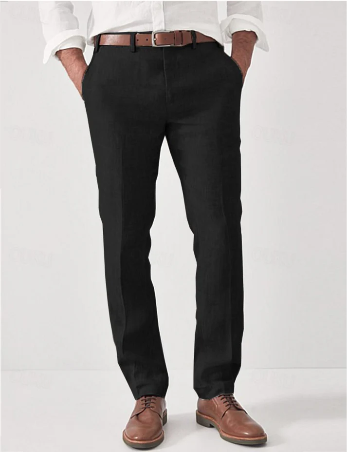 Men's Casual Linen Pants | Flat Front & Belt Loops
