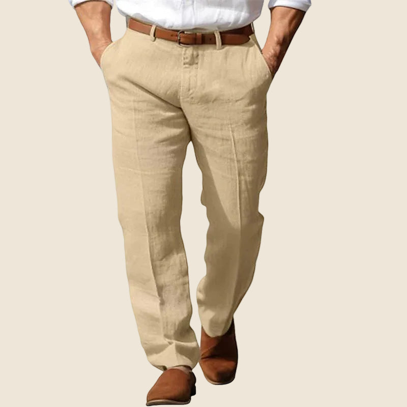 Men's Casual Linen Pants | Flat Front & Belt Loops