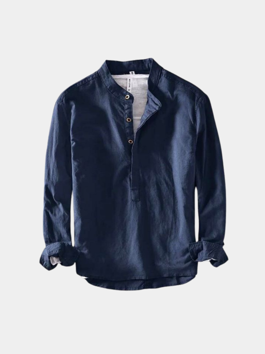 Men's Casual Linen Shirt | Band Collar & Four-Button Placket
