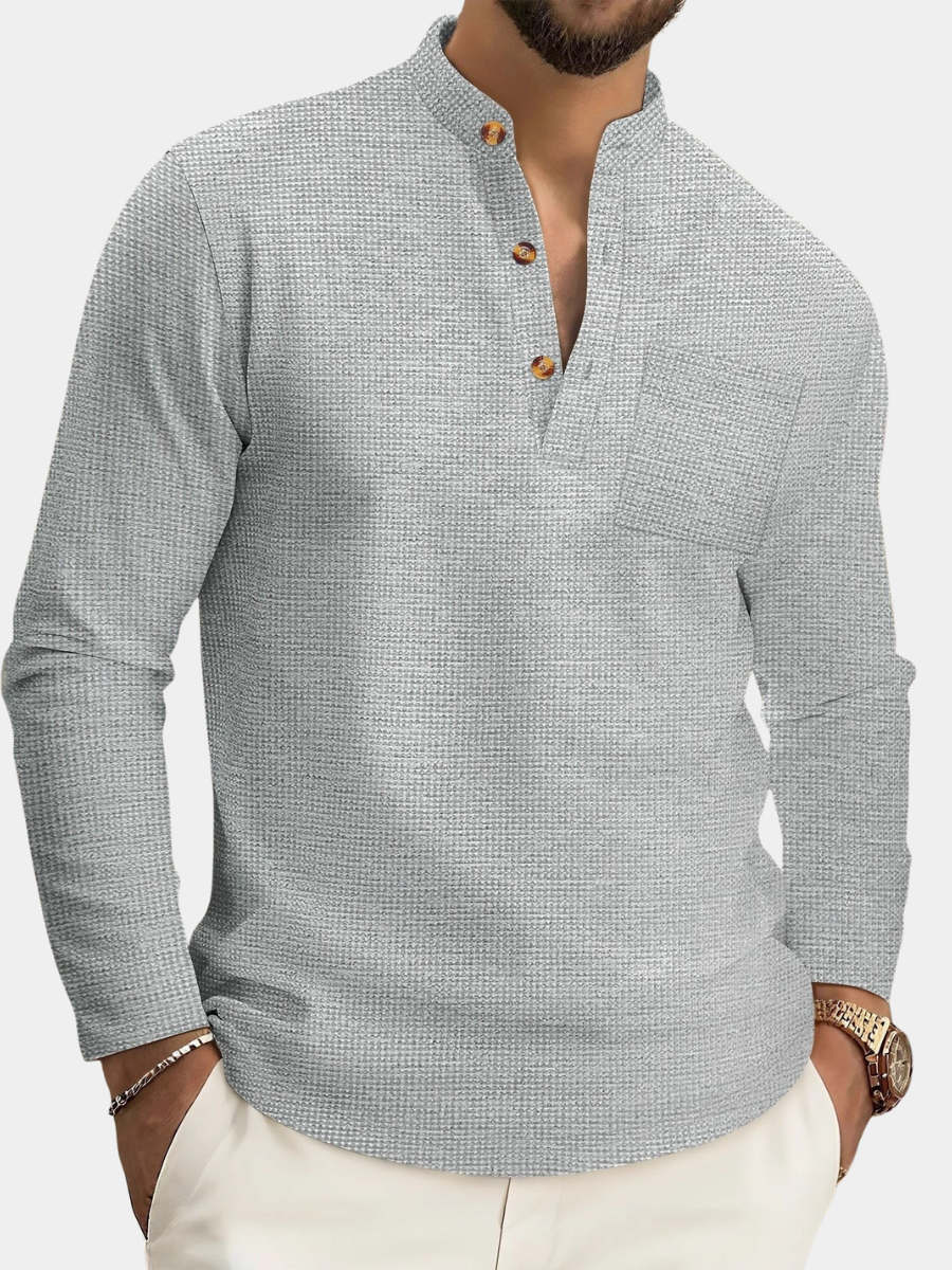 Men's Casual Linen Shirt | Officer Collar & Chest Pocket