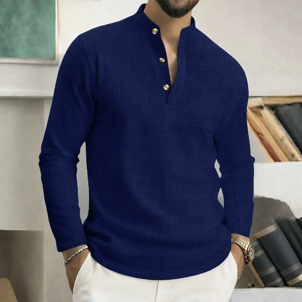Men's Casual Linen Shirt | Officer Collar & Chest Pocket