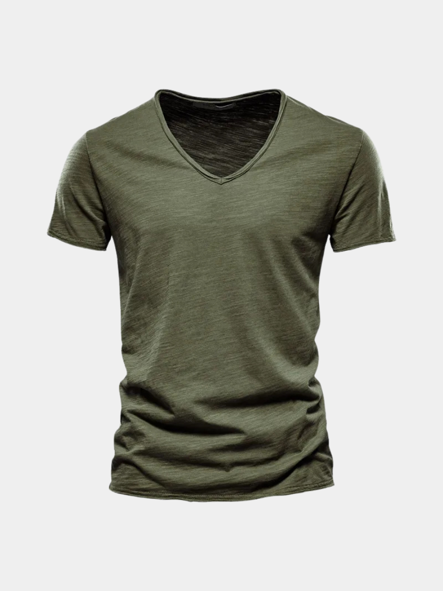 Men's Casual Organic Blend T-Shirt | V-Neck & Ribbed Knit