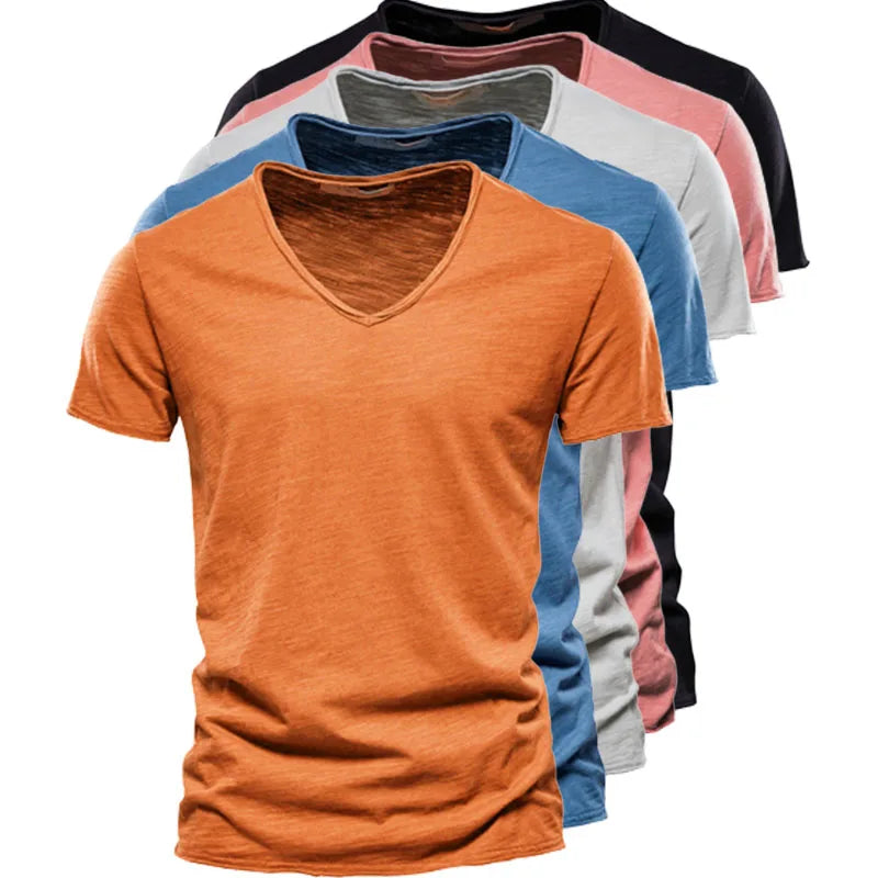 Men's Casual Organic Blend T-Shirt | V-Neck & Ribbed Knit