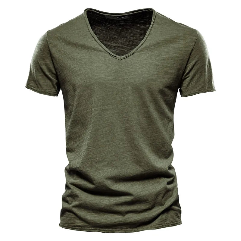 Men's Casual Organic Blend T-Shirt | V-Neck & Ribbed Knit