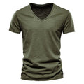 Men's Casual Organic Blend T-Shirt | V-Neck & Ribbed Knit