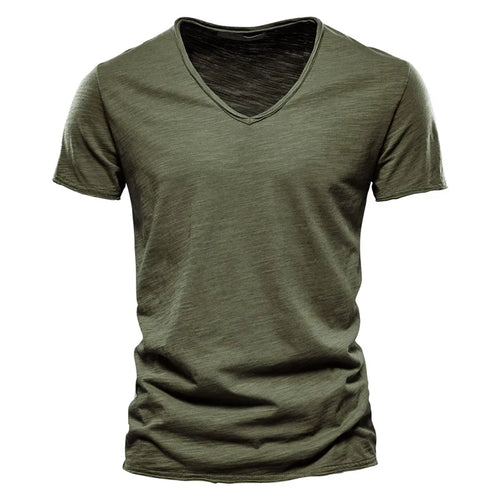 Men's Casual Organic Blend T-Shirt | V-Neck & Ribbed Knit