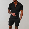 Men's Casual Blend Polo Set | Zip Placket & Shorts