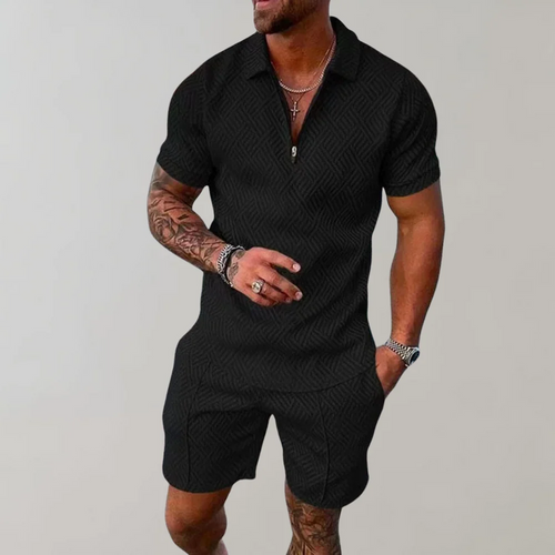 Men's Casual Blend Polo Set | Zip Placket & Shorts