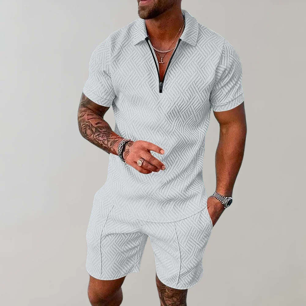 Men's Casual Blend Polo Set | Zip Placket & Shorts