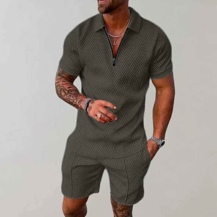 Men's Casual Blend Polo Set | Zip Placket & Shorts
