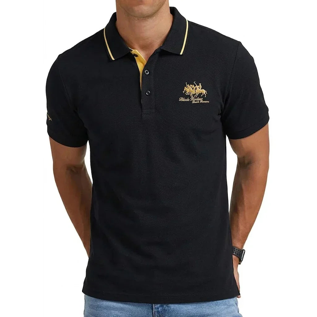 Men's Casual Blend Polo Shirt | Ribbed Collar & Chest Embroidery