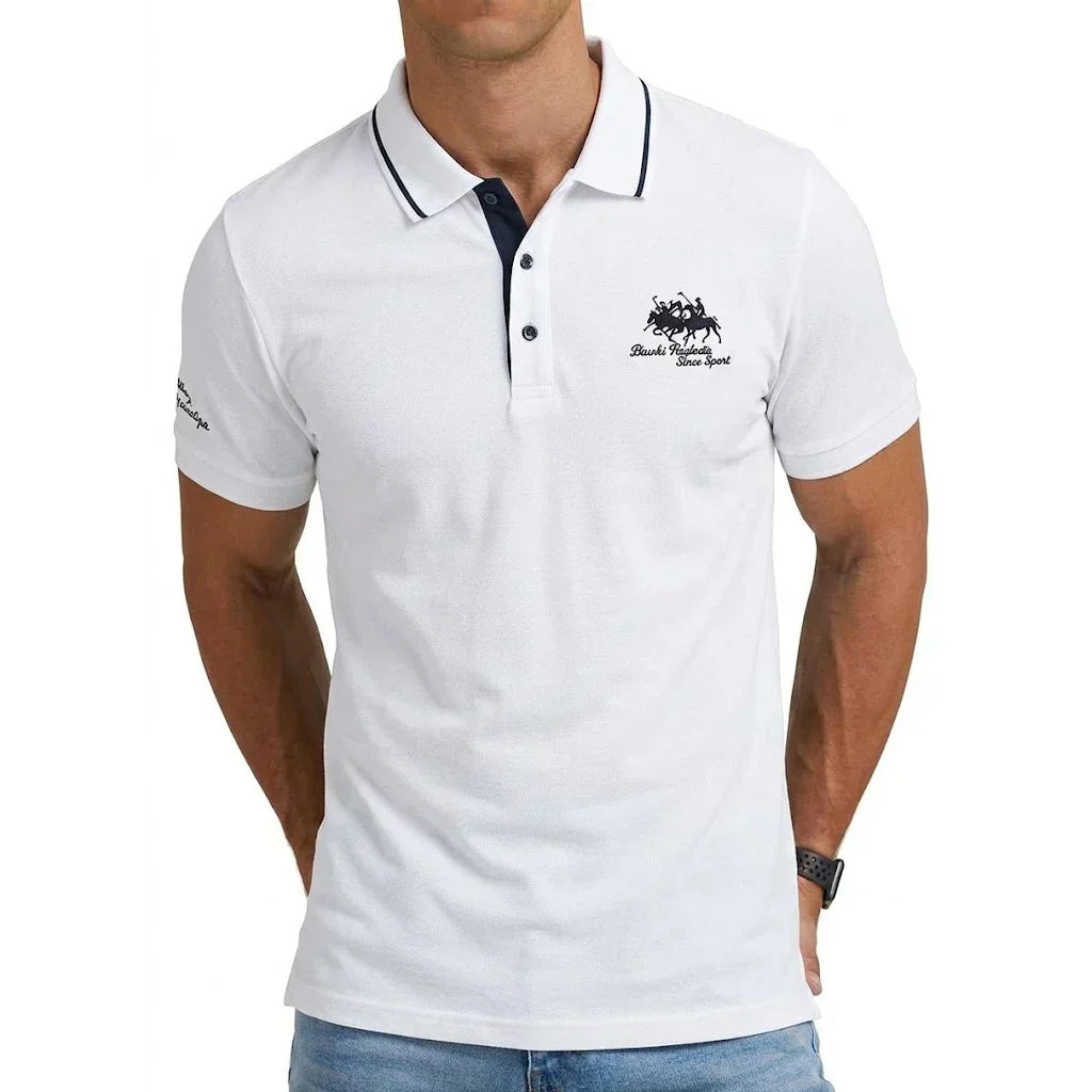 Men's Casual Blend Polo Shirt | Ribbed Collar & Chest Embroidery