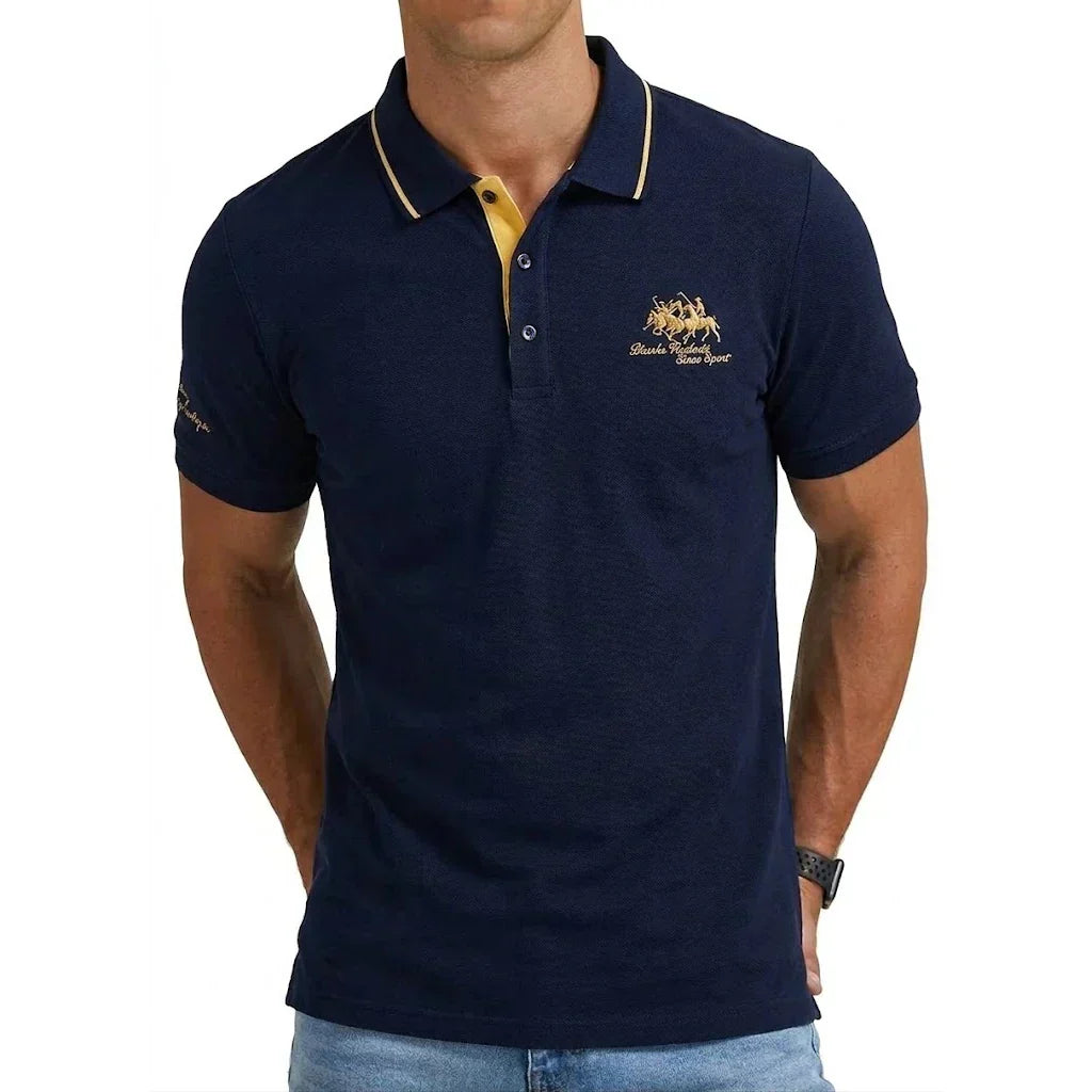 Men's Casual Blend Polo Shirt | Ribbed Collar & Chest Embroidery