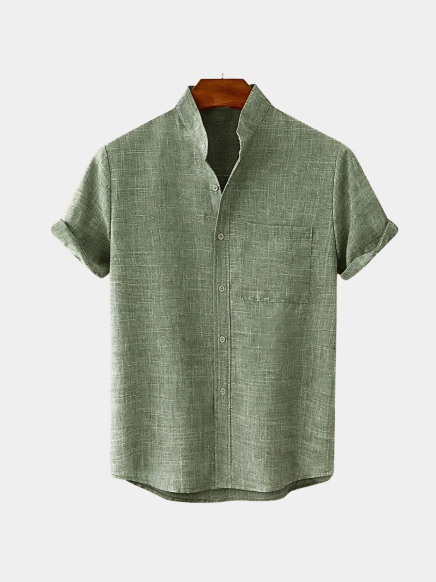 Men's Casual Blend Shirt | Band Collar & Chest Pocket