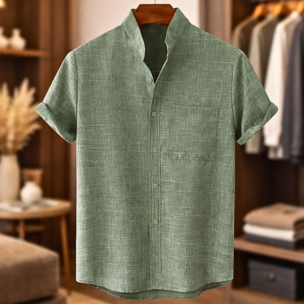 Men's Casual Blend Shirt | Band Collar & Chest Pocket