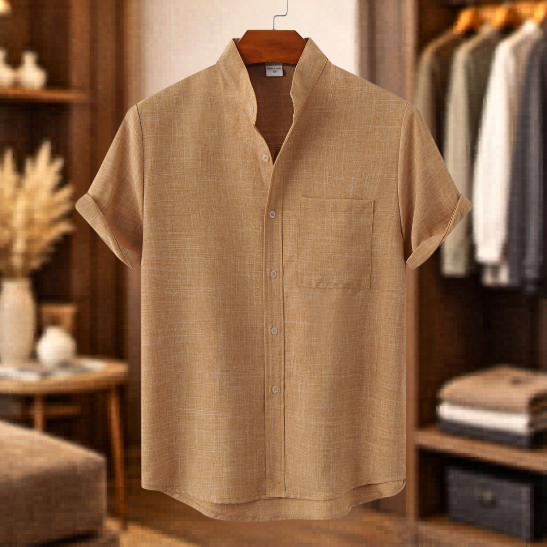 Men's Casual Blend Shirt | Band Collar & Chest Pocket