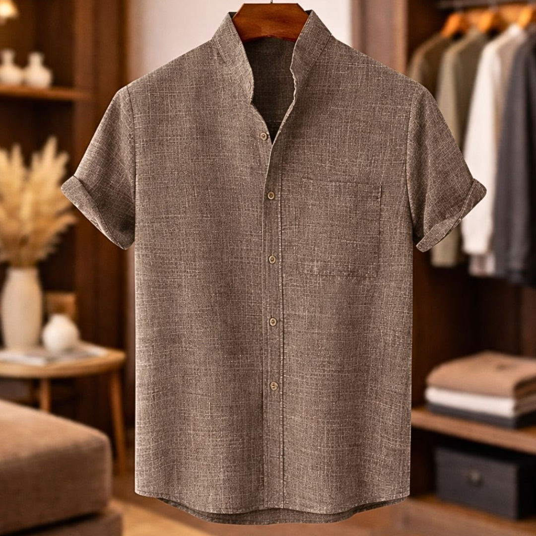 Men's Casual Blend Shirt | Band Collar & Chest Pocket