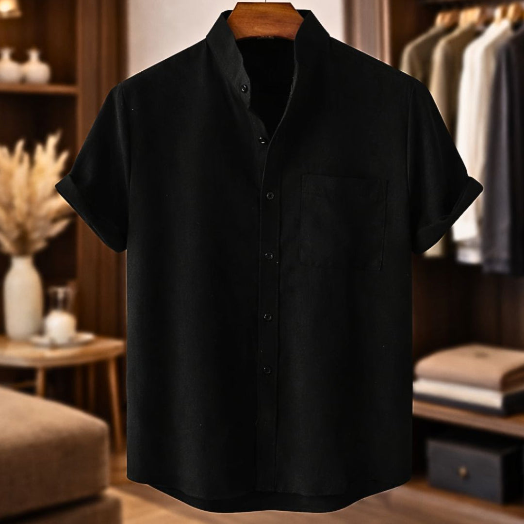 Men's Casual Blend Shirt | Band Collar & Chest Pocket