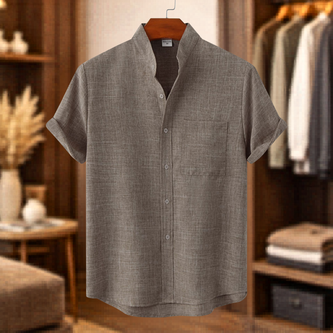 Men's Casual Blend Shirt | Band Collar & Chest Pocket