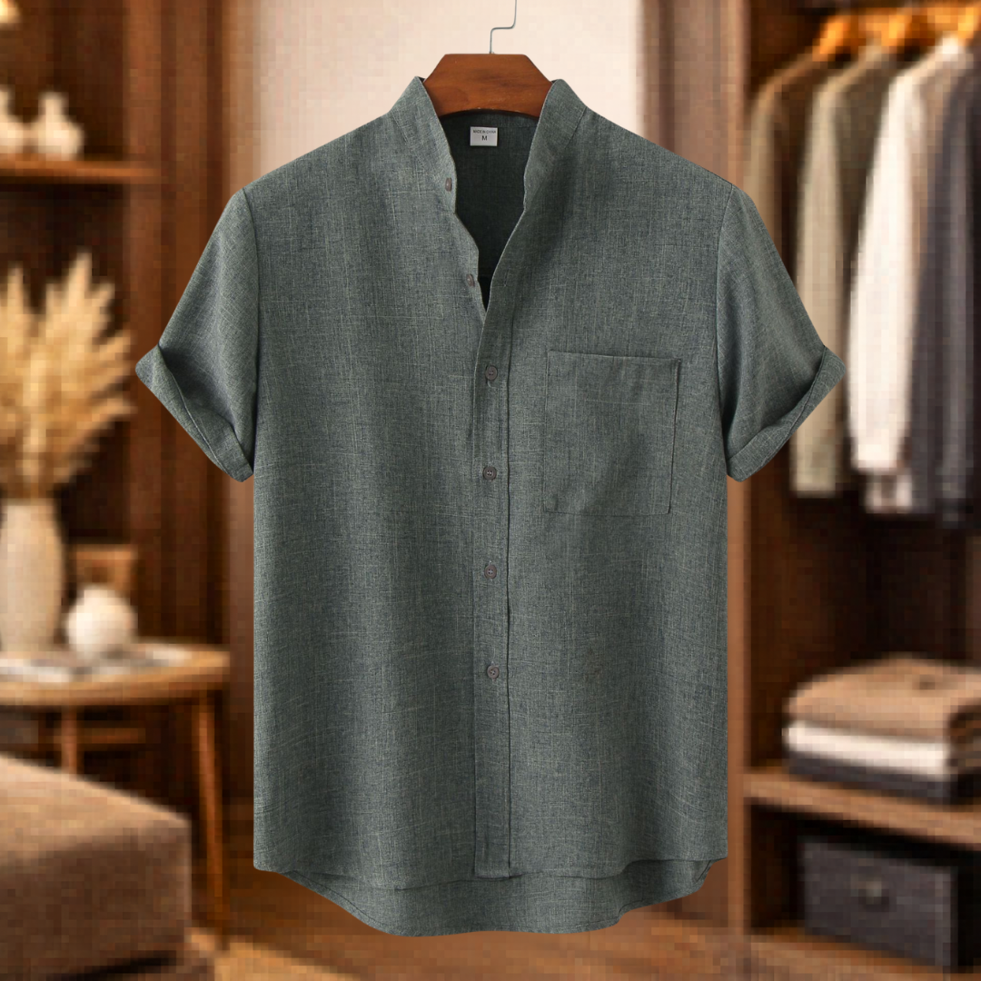 Men's Casual Blend Shirt | Band Collar & Chest Pocket